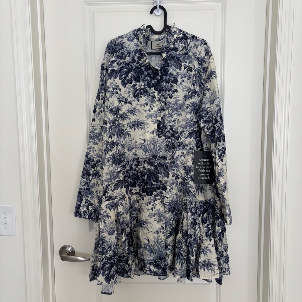 Tuckernuck Royal Blue Toile Drop Waist Ruffle Dress XXXL